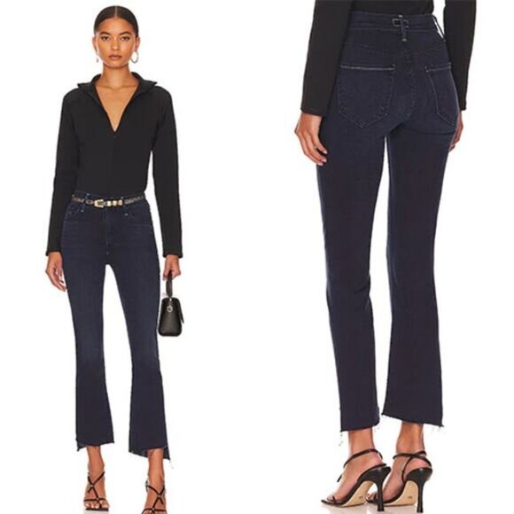 NWT Mother The Insider Crop Step Fray Raw-Cut Zip Denim Jeans Night Tripper - Picture 1 of 9